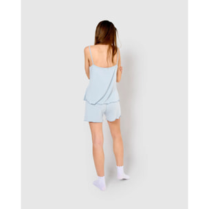Pijama corto viscosa tirante fino celeste