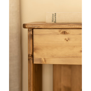 Mesita de noche de madera maciza en tono roble oscuro de 50x42cm Alto: 50 Largo: 42 Ancho: 27