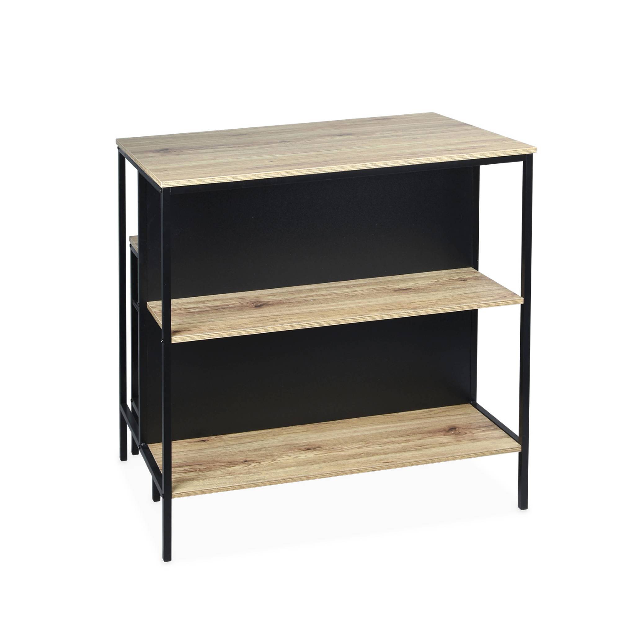 Table haute deux tabourets et deux étagères décor bois et métal. loft. L 100 x P 60 x H 95cm