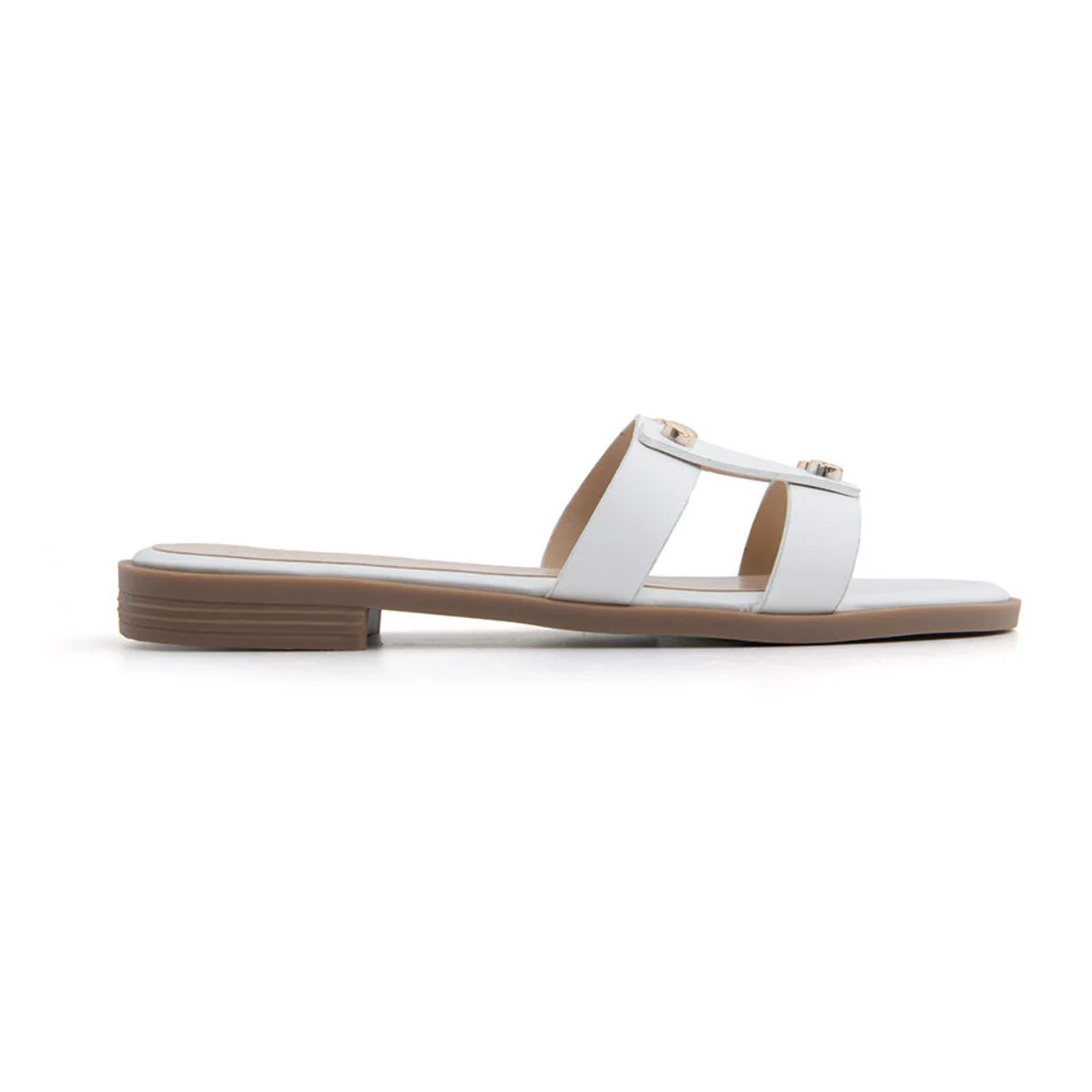 Ciabatta flat con fascia a H borchiata - BIANCO