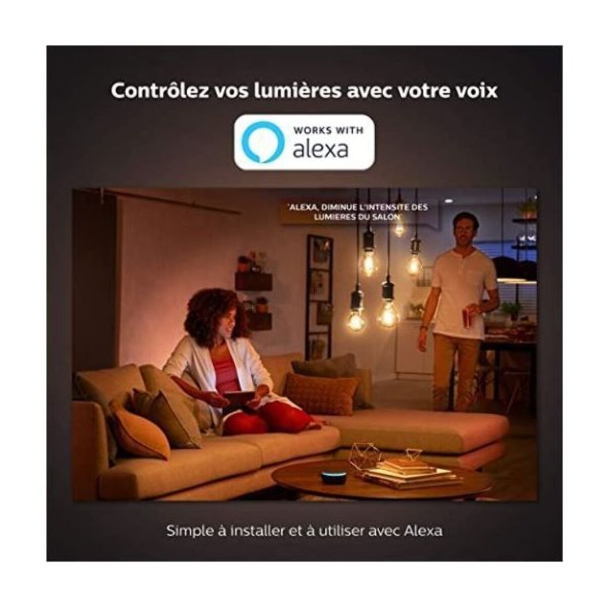 Ampoule LED connectée PHILIPS HUE White E27 9W Filament Edison