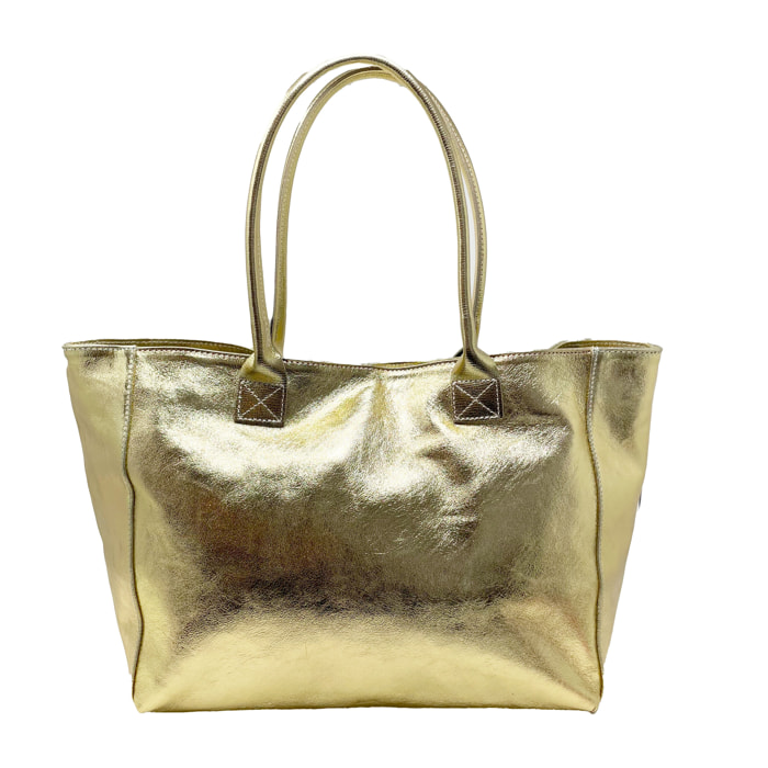 Chicca Borse - Borsa a Spalla Donna in Vera Pelle - Colore Oro