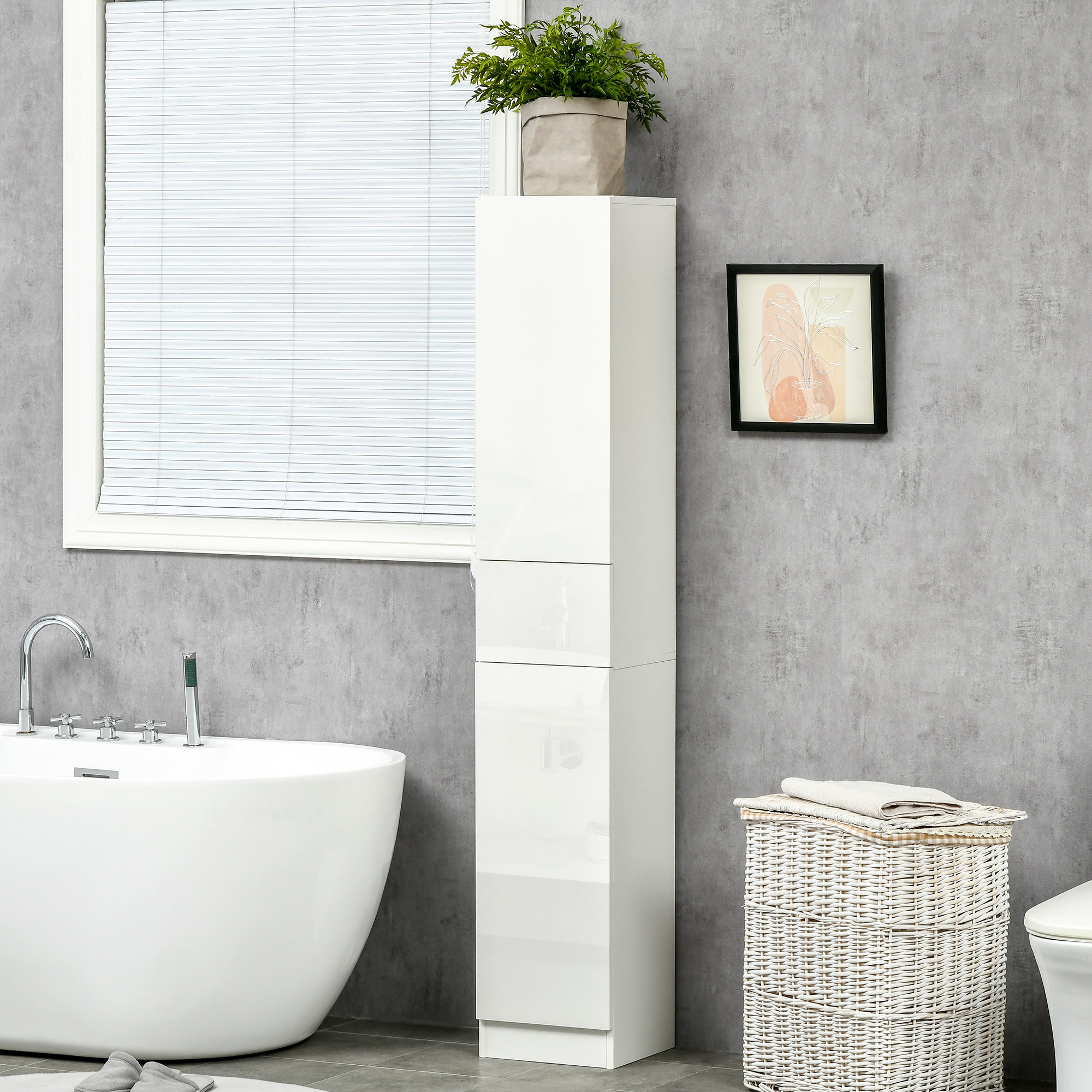 Armario Alto de Baño con 1 Cajón 5 Estantes Abiertos Estilo Moderno 30x28x170 cm