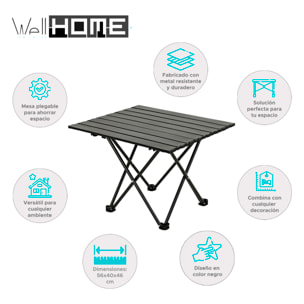 Well Home Mesa Plegable en Metal color Negro 56x40x46cm