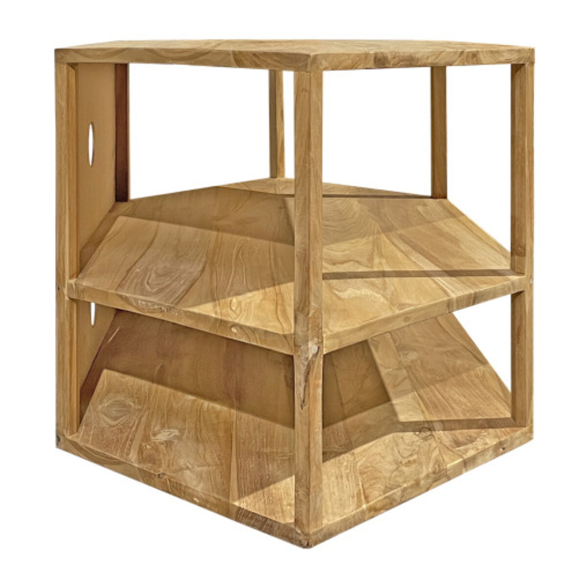 Meuble TV d'angle hexagonal L. 110 cm en bois de teck massif - ROMA