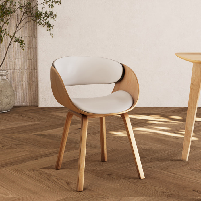 Chaise en bois clair et PU blanc - Adelmar