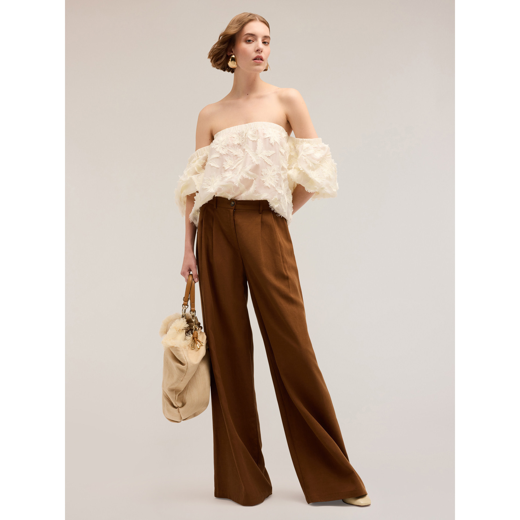 Motivi - Pantalones palazzo con pliegues mezcla de lyocell - Marrón