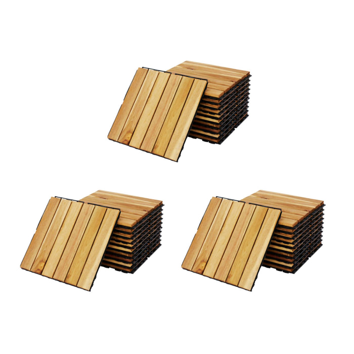 Lot de 36 dalles de terrasses 30x30cm en bois d'acacia. motif linéaire. à lattes. clipsables