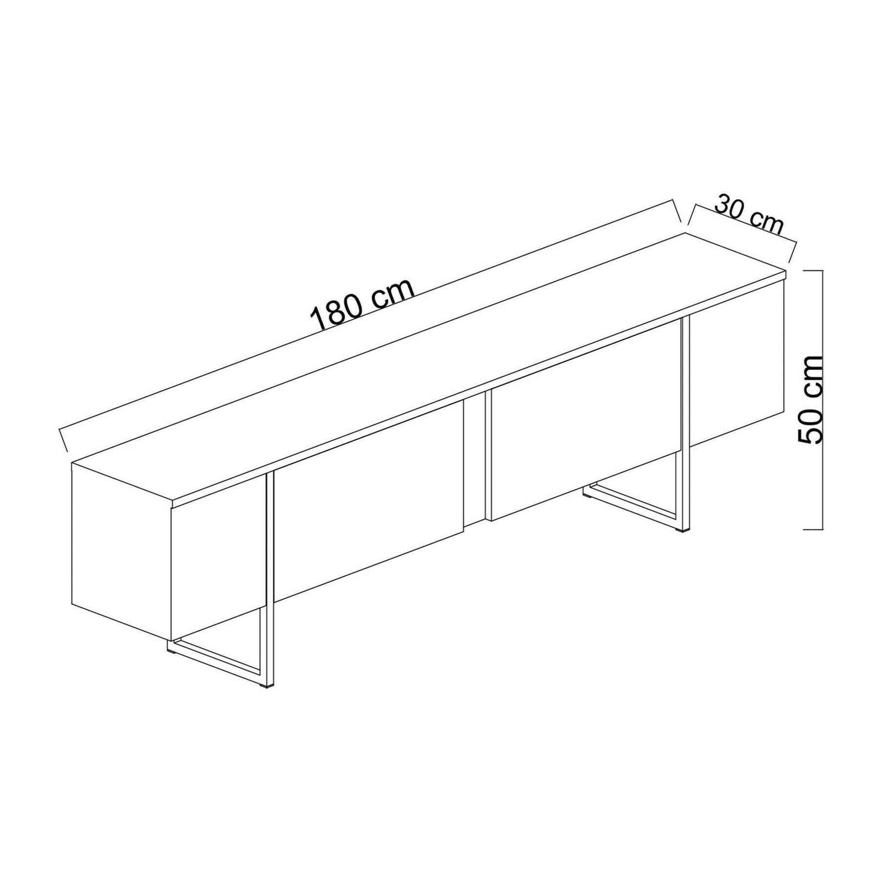 Mobile porta TV Dgridell, Credenza da soggiorno, Armadio basso per TV, Base parete attrezzata, 180x30h50 cm, Bianco e Nero