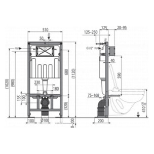 Pack WC Bâti-support autoportant + WC Porcher sans bride + Abattant Astor + Plaque Chrome mat (SMART-Porcher-M572)