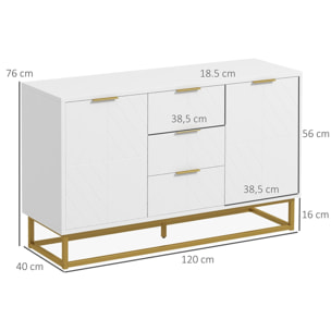 Aparador Auxiliar con 3 Cajones 2 Armarios Puerta Estante Ajustable 120x40x76 cm