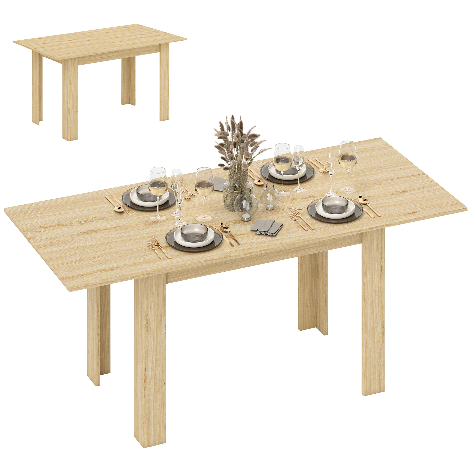 Mesa de Comedor Extensible de 140 a 180 cm Mesa de Cocina Extensible Rectangular para 6-8 Personas para Salón 140-180x90x75 cm Madera Natural