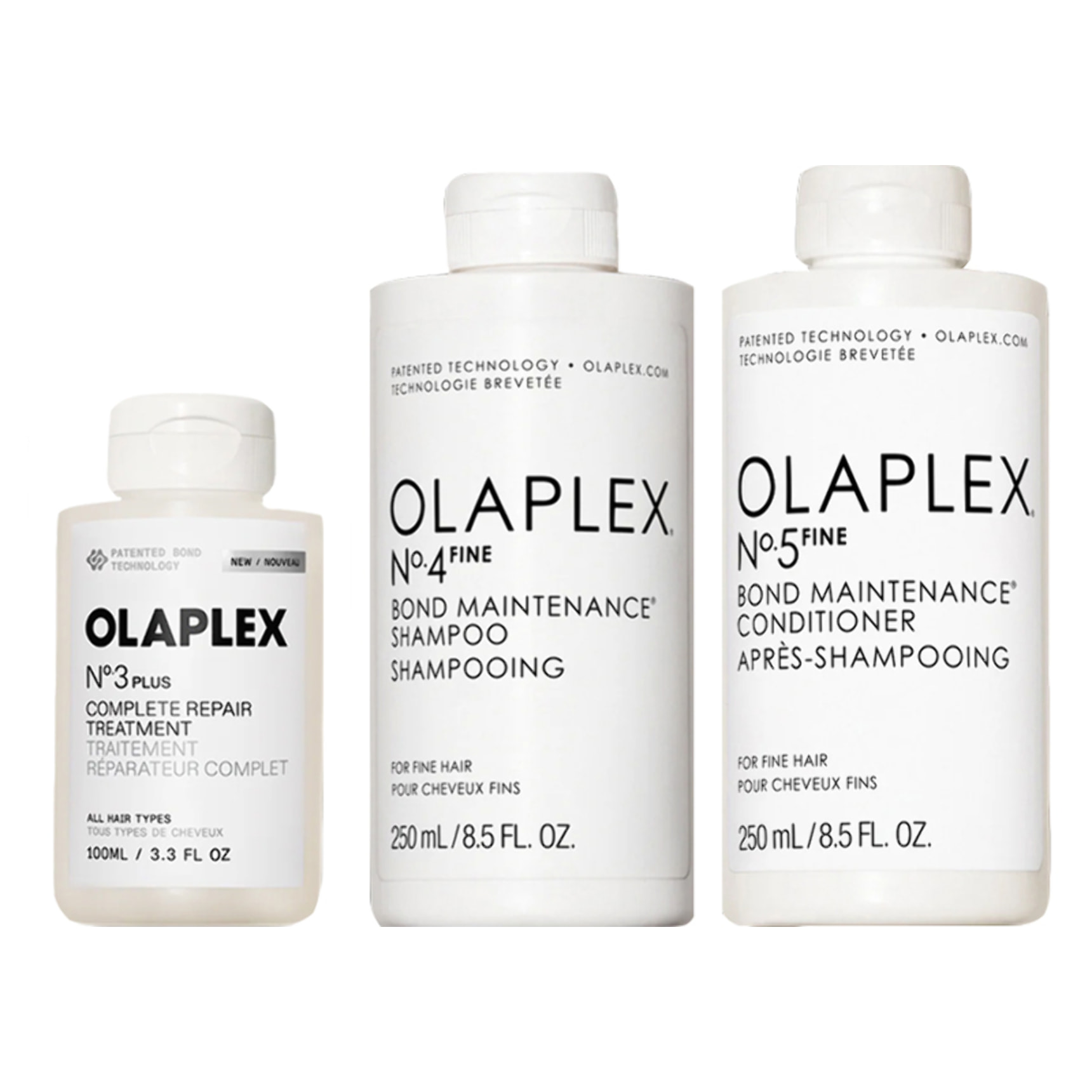 OLAPLEX Kit Treatment N°3 Plus 100ml + Shampoo N°4 Fine 250ml + Conditioner N°5 Fine 250ml