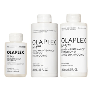 OLAPLEX Kit Treatment N°3 Plus 100ml + Shampoo N°4 Fine 250ml + Conditioner N°5 Fine 250ml