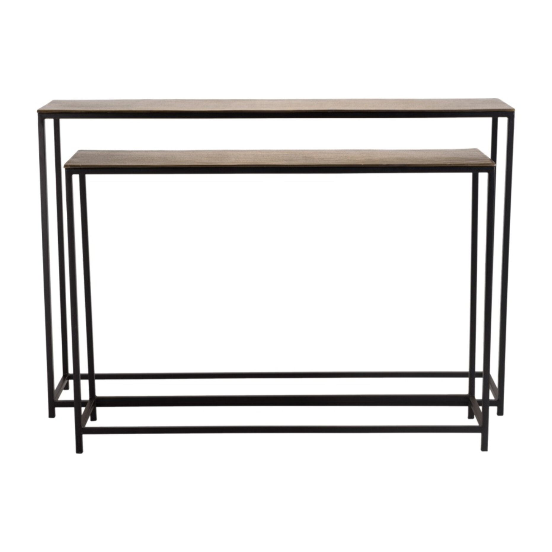 JOHAN - Set de 2 consoles gigognes aluminium doré et noir pieds métal