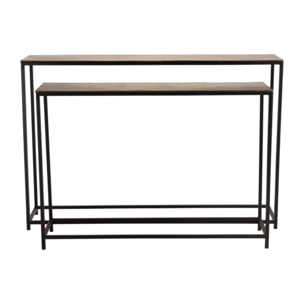 JOHAN - Set de 2 consoles gigognes aluminium doré et noir pieds métal