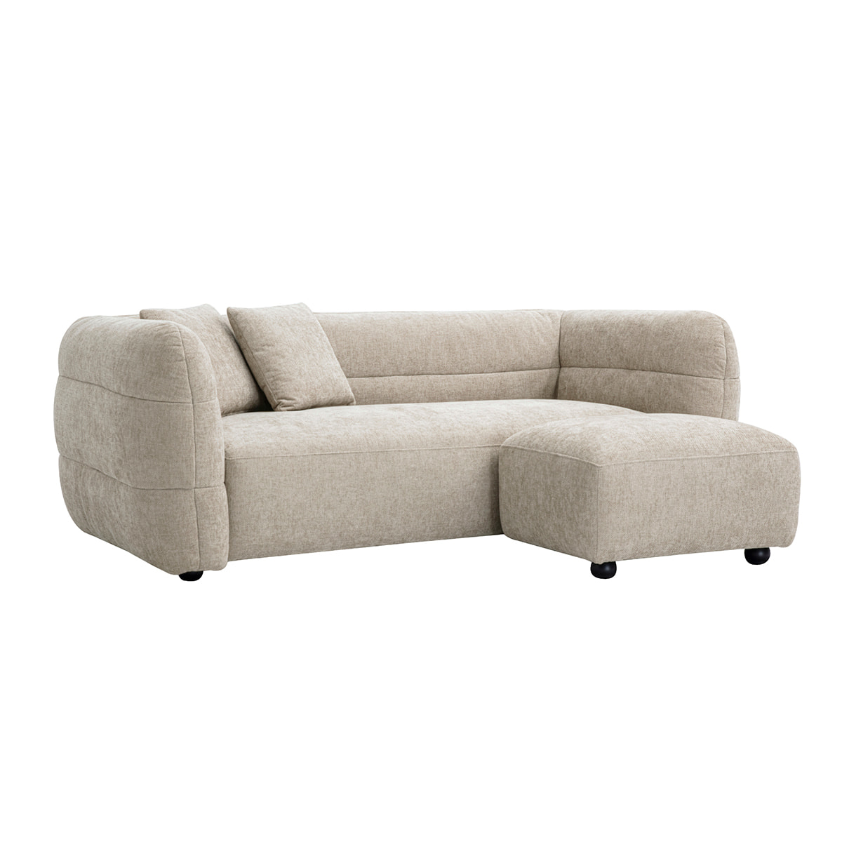 Canapé 3 places et repose pieds en tissu effet velours texturé beige JOYA