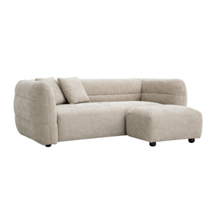 Canapé 3 places et repose pieds en tissu effet velours texturé beige JOYA