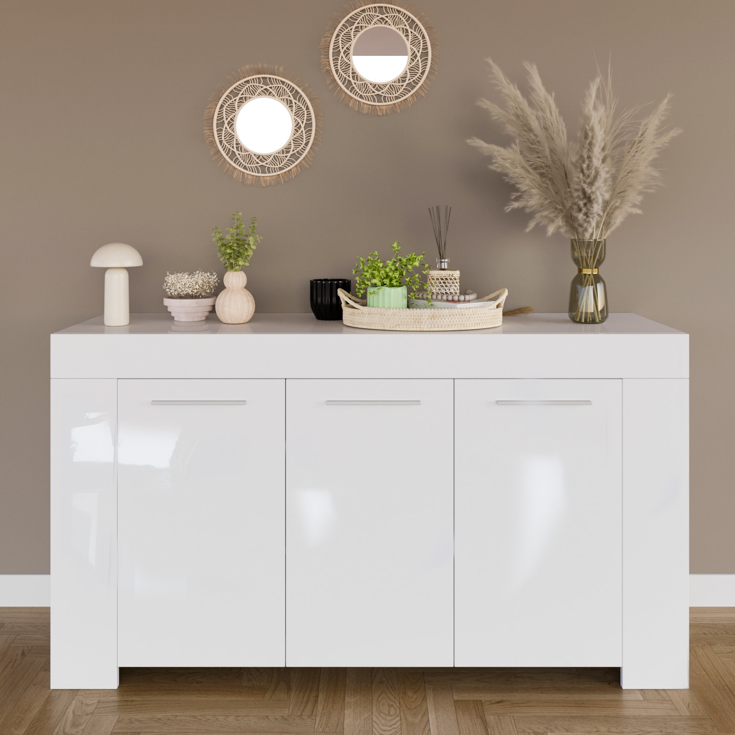 Credenza 3 Ante Design Con 5 Vani Capienti Multi Spazio Stile Moderno Nairobi Per  Soggiorno Cucina Sala Da Pranzo, Mobile Tv  144 x 80 x 42 cm Bianco