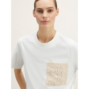 Motivi - T-shirt con tasca crochet - Bianco