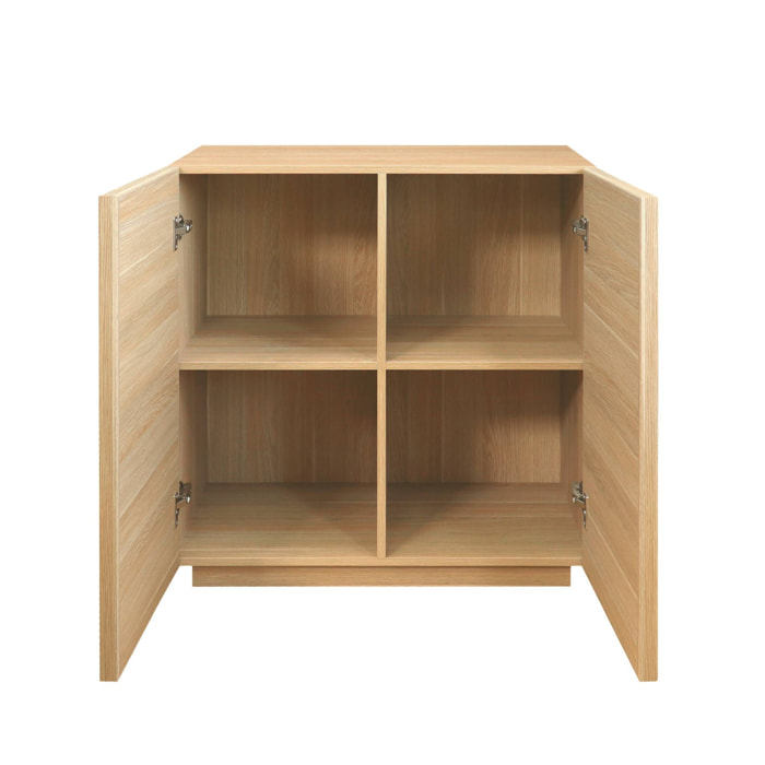 Buffet effet bois naturel 2 portes 80 cm 4 compartiments - L 80 x P 43 x H 85cm - Kuba