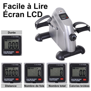 Mini vélo d'appartement pour jambes bras appareil de fitness avec écran LCD dim. 39L x 40l x 31H cm argenté