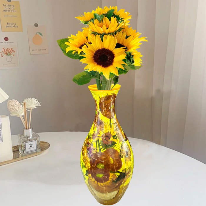 Puzzle 3D in ABS con 160 pezzi. Design Vaso tradizionale con Girasoli.