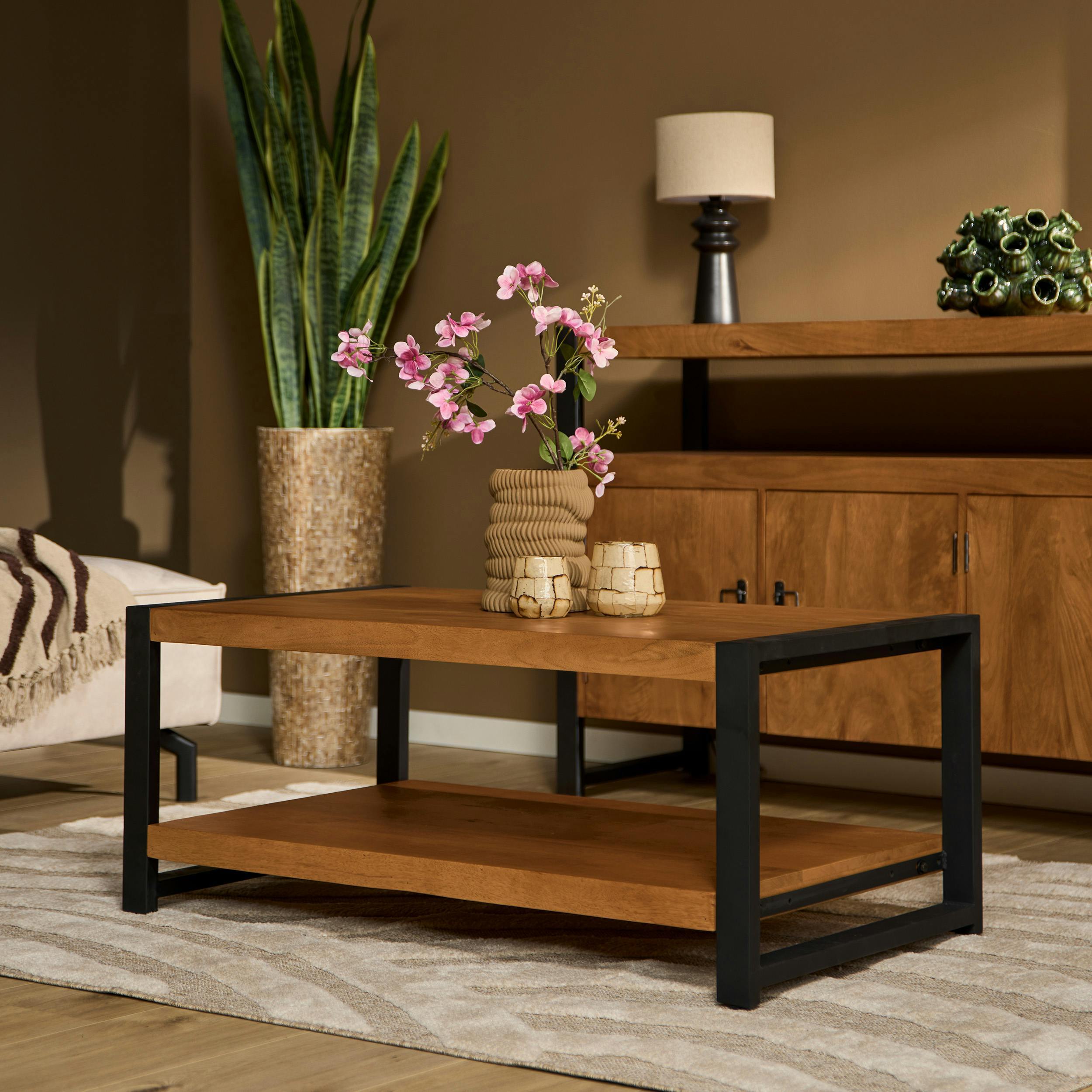 Table basse double plateau bois et métal MILORA