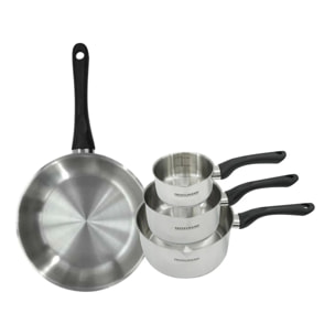 Set poêle 28 cm et 3 casseroles 12 16 et 20 cm en inox Fackelmann Geneva