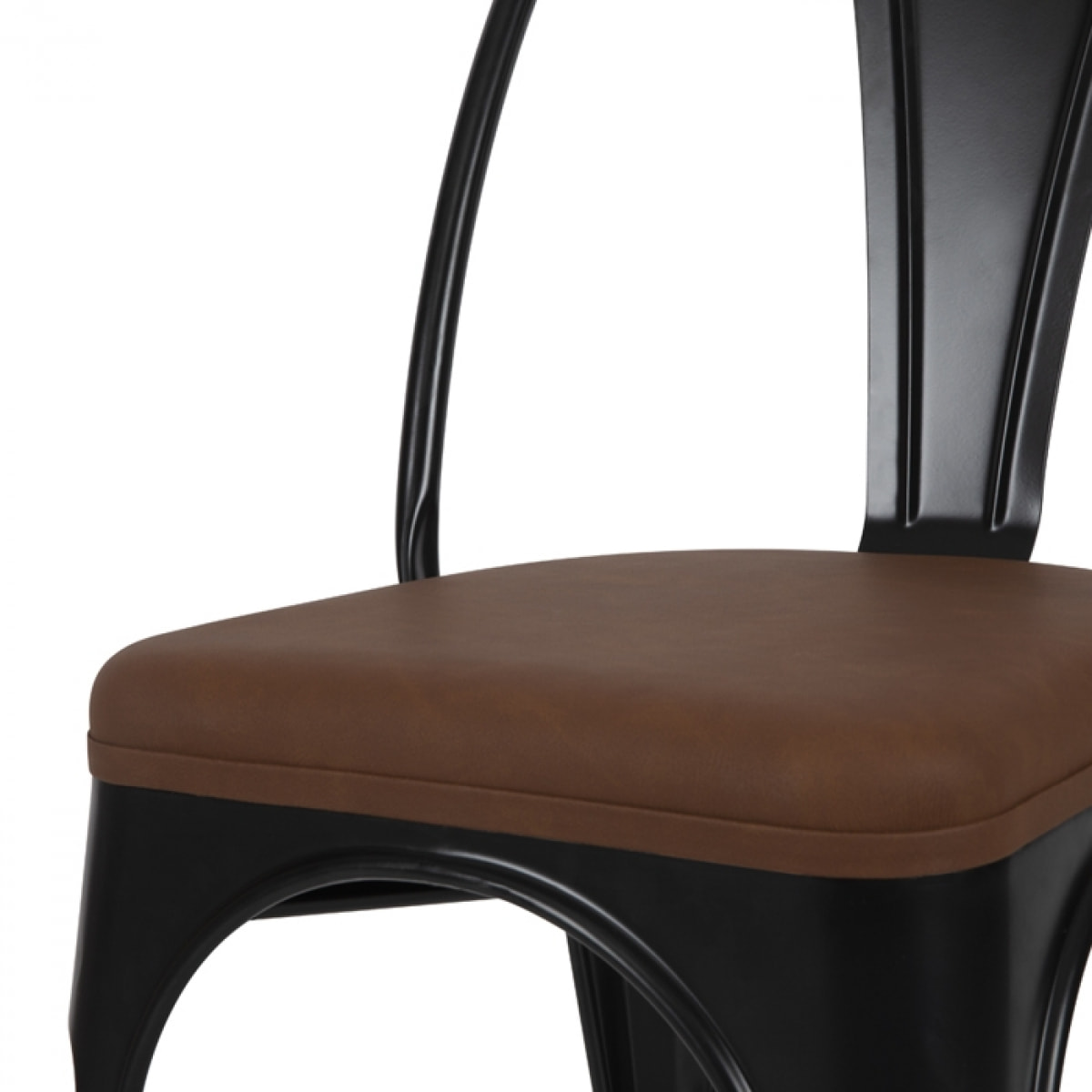 Lot de 2 chaises en métal noir et cuir synthétique marron - Charly