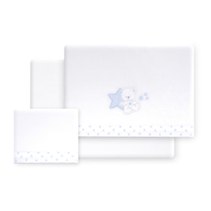 Triptico Cuna Coralina Modelo Osito Sentado + Broche Bco/Azul