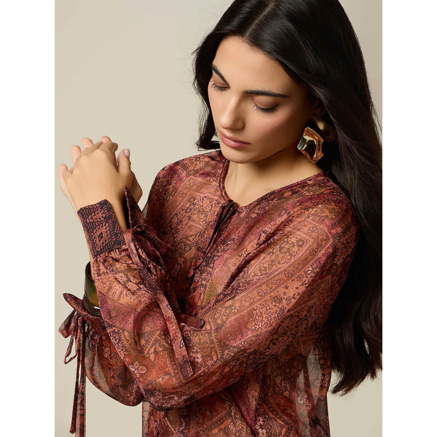 Oltre - Camicia in creponne con fiocco - Bordeaux