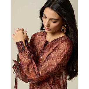 Oltre - Camicia in creponne con fiocco - Bordeaux