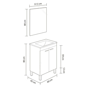 Mueble de baño con espejo LC1 60 Blanco Brillo