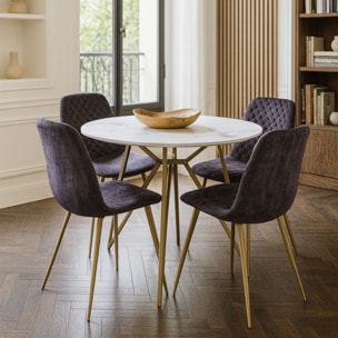 Table effet marbre et pieds en métal doré 100cm HOXTON