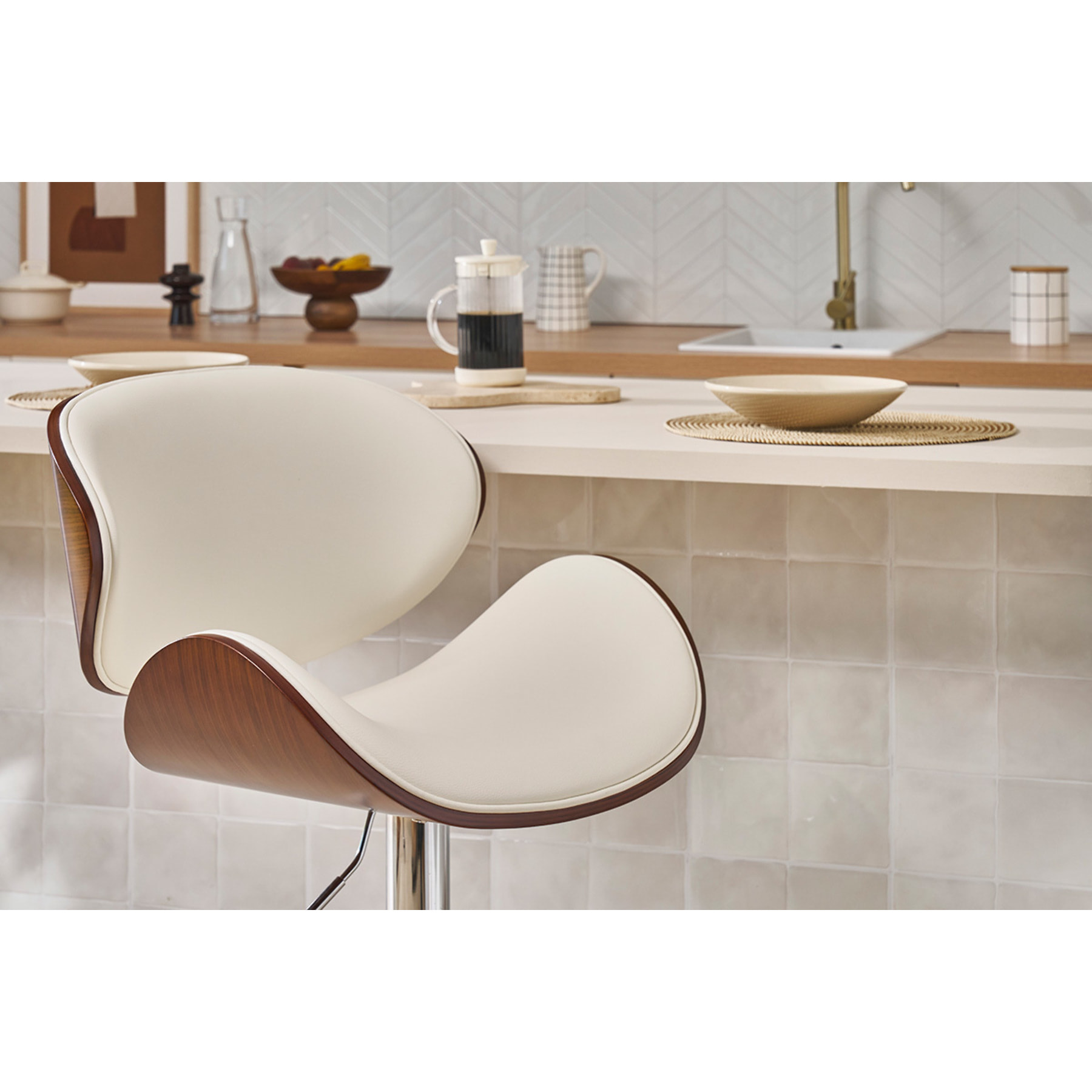 Tabouret de bar design blanc et bois foncé WALNUT