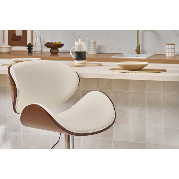 Tabouret de bar design blanc et bois foncé WALNUT