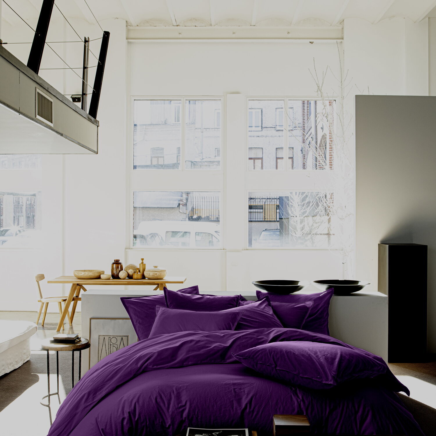 Housse de couette 100% lin lavé prune