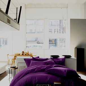 Housse de couette 100% lin lavé prune