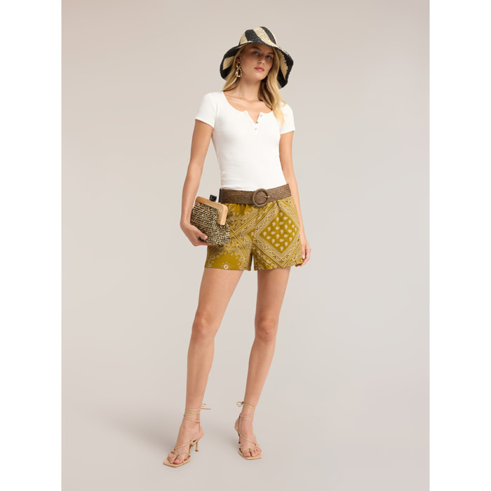 Motivi - Shorts con stampa in twill misto lyocell - Verde militare