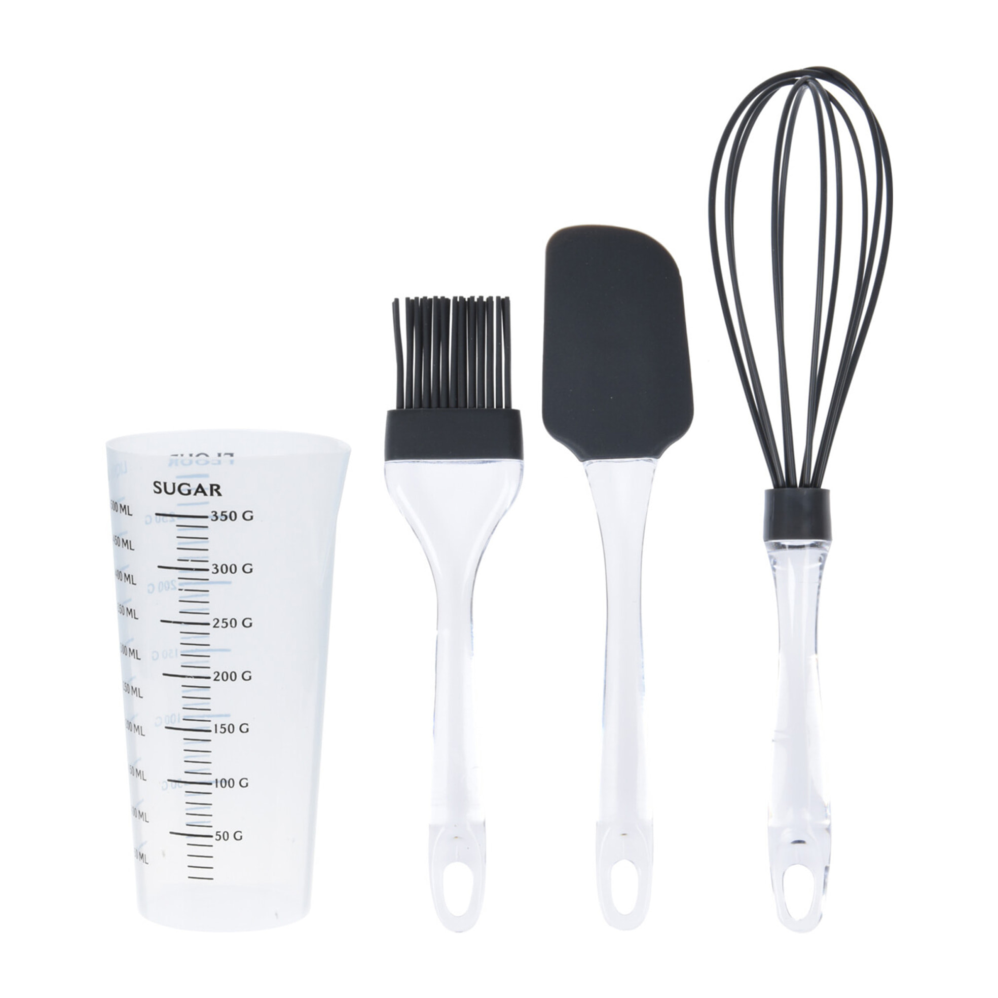 Set de horneado en silicona antracita: taza medidora, espátula, batidor y cepillo - resistente hasta 425°c
