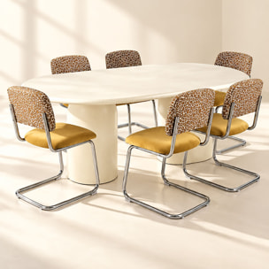 Ensemble table ovale 220cm et 6 chaises en tissu léopard safran FELINE