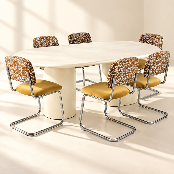 Ensemble table ovale 220cm et 6 chaises en tissu léopard safran FELINE