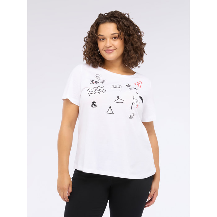 Fiorella Rubino - Camiseta de punto jersey con bordados y letras pequeñas - Blanco