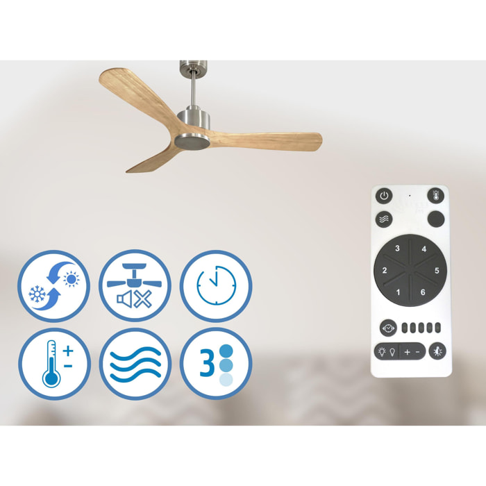 Ventilateur de plafond Réversible  Thermostat Wifi Moteur à courant continu Toits en pente Télécommande Hypersilence Mémoire