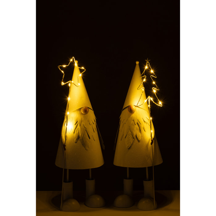 J-Line figurine Père Noël Étoile + Arbre - polyrésine - blanc - large - 2 pièces - lumières LED