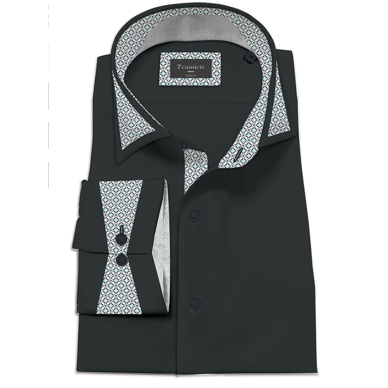Camicia Uomo Italiano Slim Satin Unito Nero