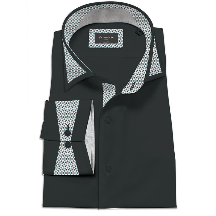 Camicia Uomo Italiano Slim Satin Unito Nero