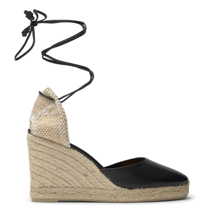 Alpargatas de cuña de mujer Carina en cuero y cierre de lazo