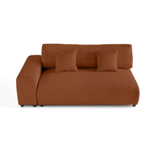 Garance - module d'assise 3 places avec accoudoir gauche - en velours côtelé - Terracotta